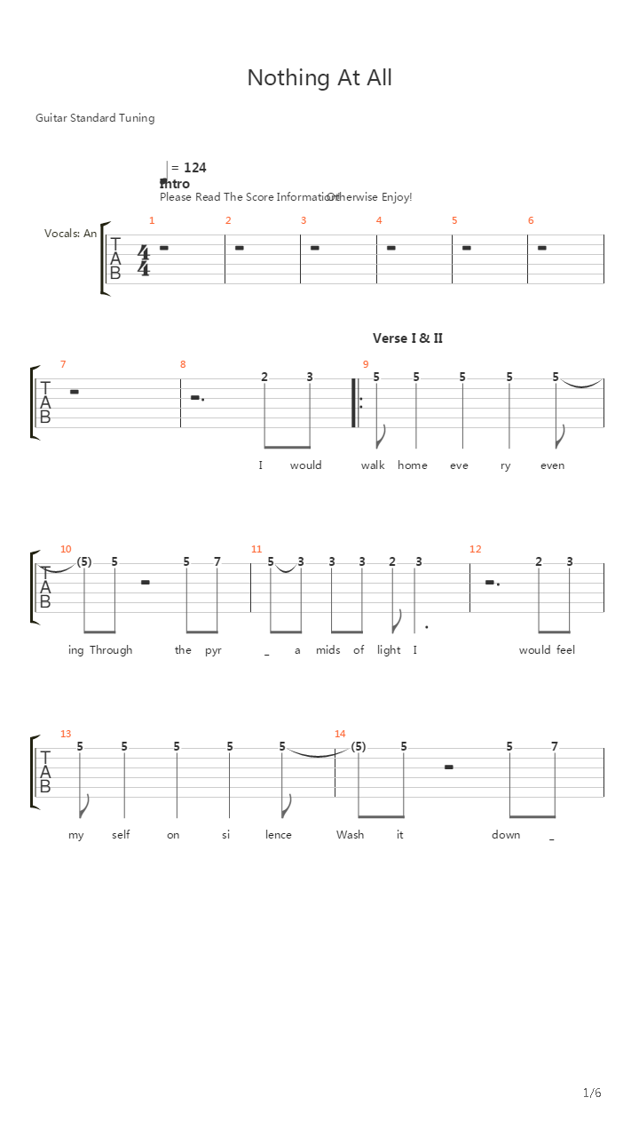 Nothing At All吉他谱