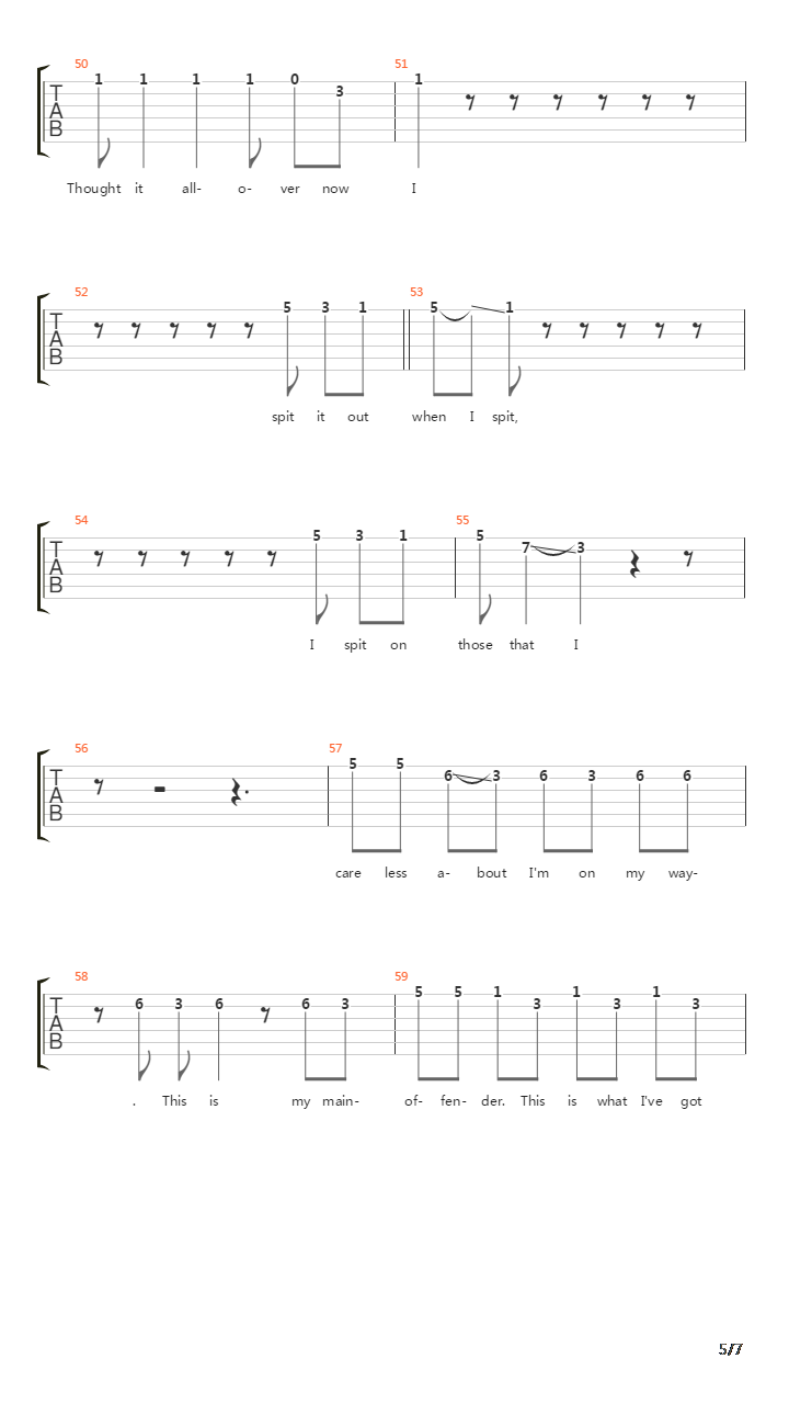 Main Offender吉他谱