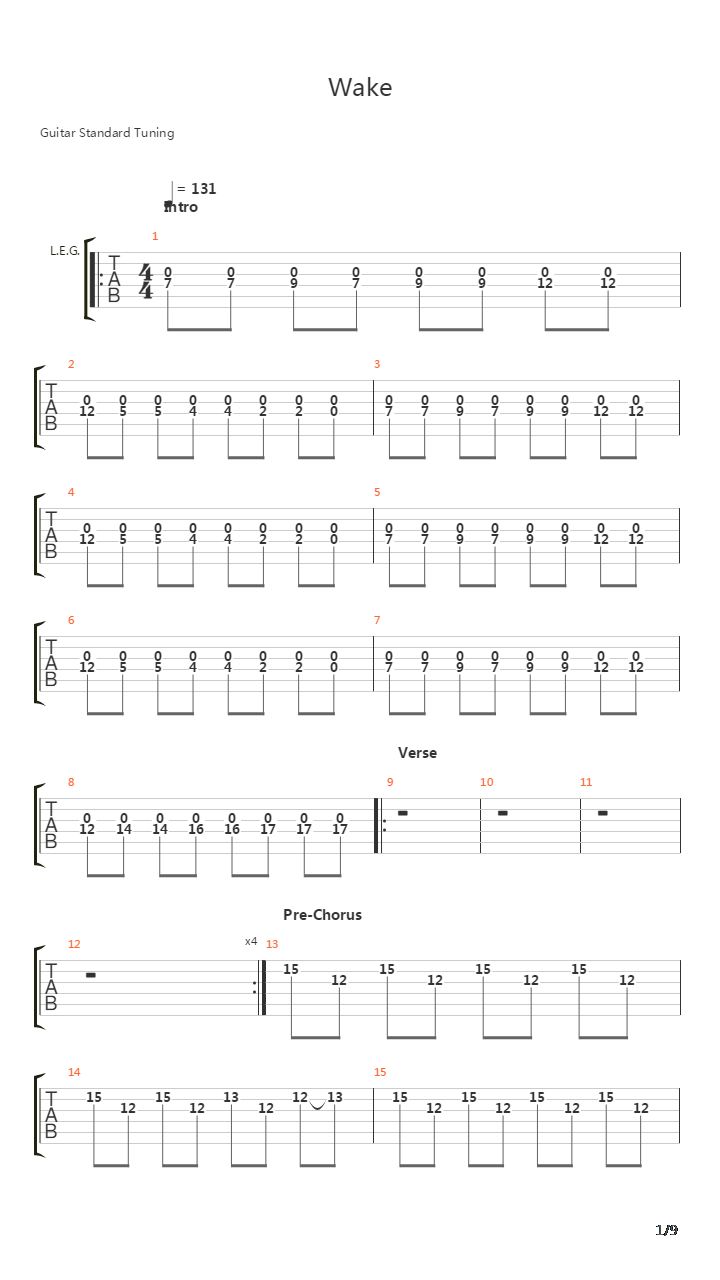 Wake吉他谱