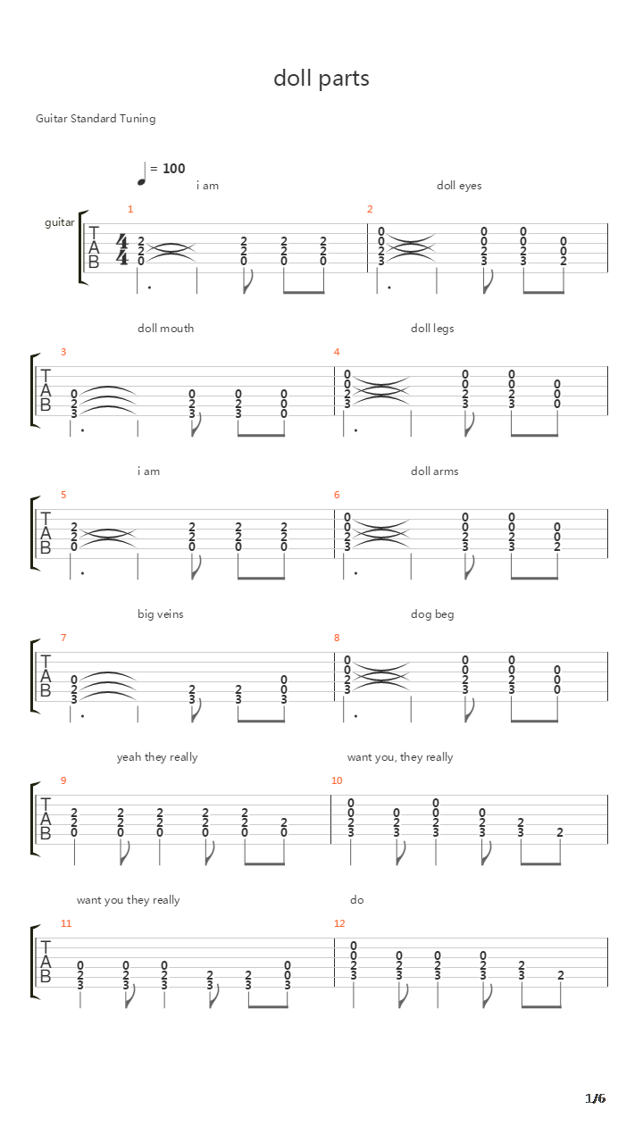 Doll Parts吉他谱