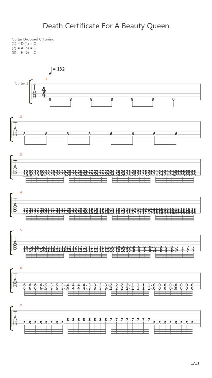 Death Certificate For A Beauty Queen吉他谱