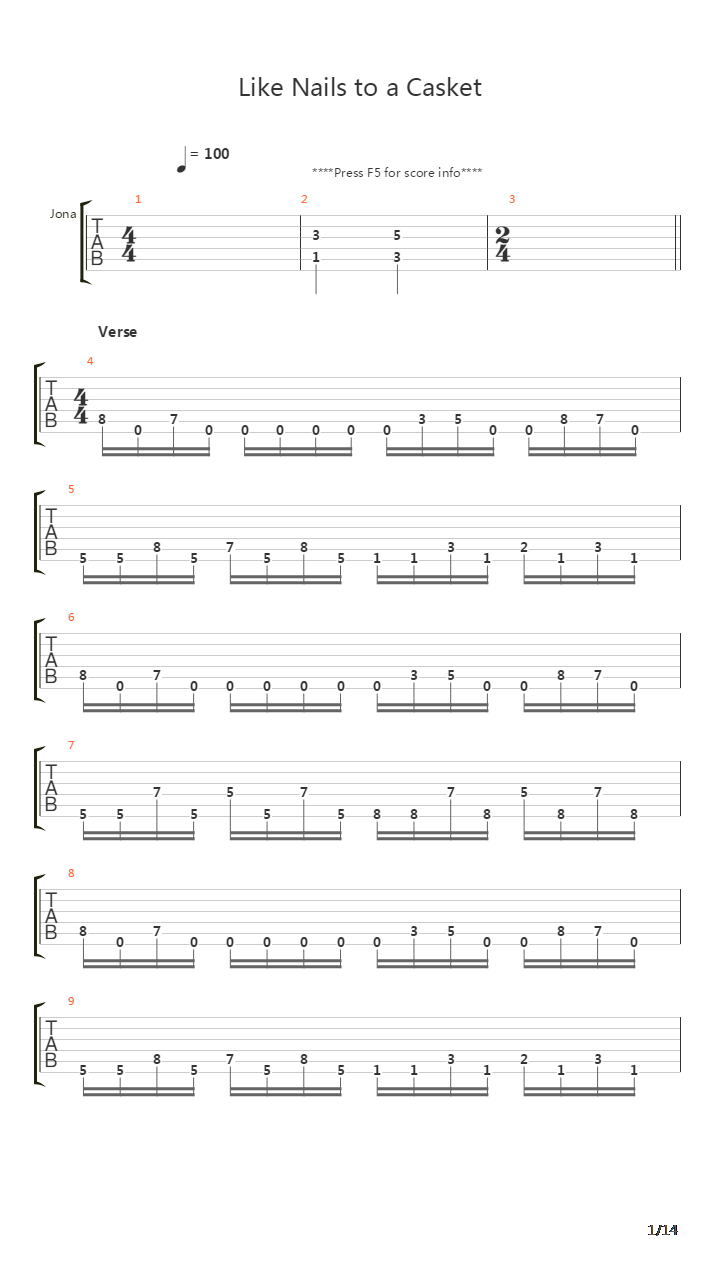Like Nails To A Casket吉他谱