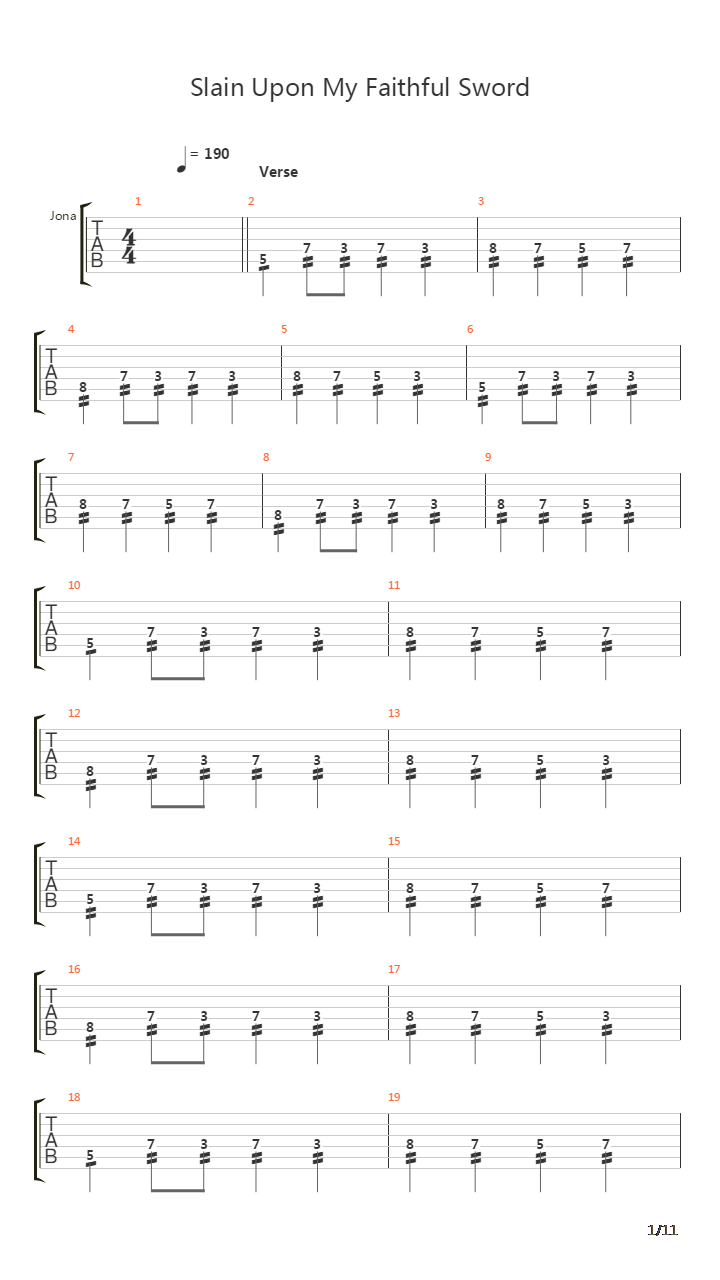 Slain Upon My Faithful Sword吉他谱