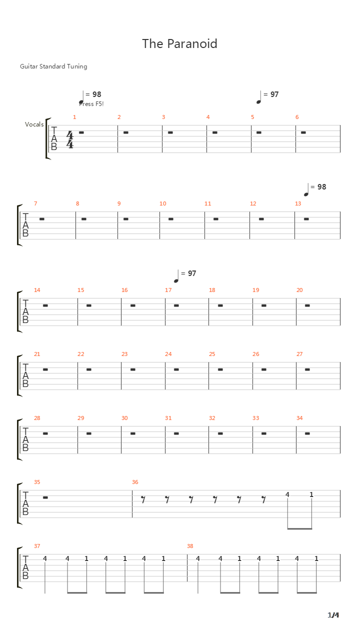 The Paranoid吉他谱