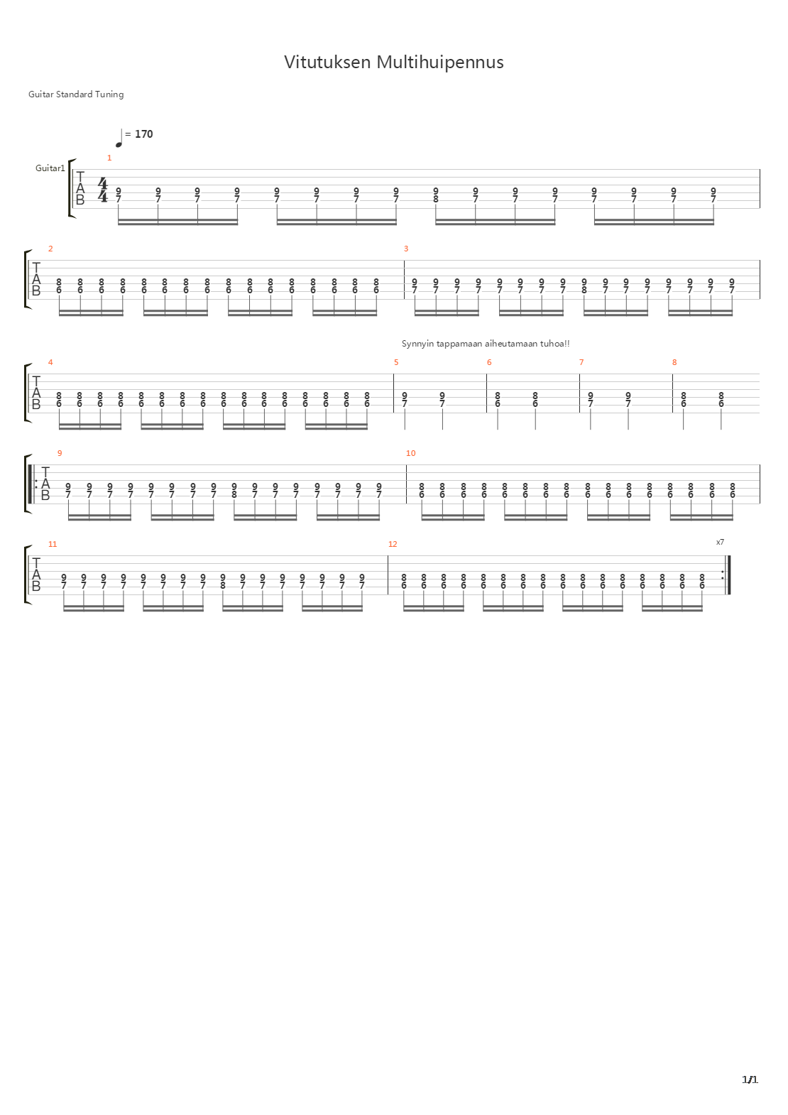 Vitutuksen Multihuipennus吉他谱