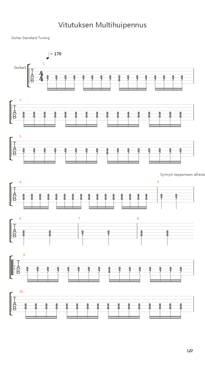 Vitutuksen Multihuipennus吉他谱