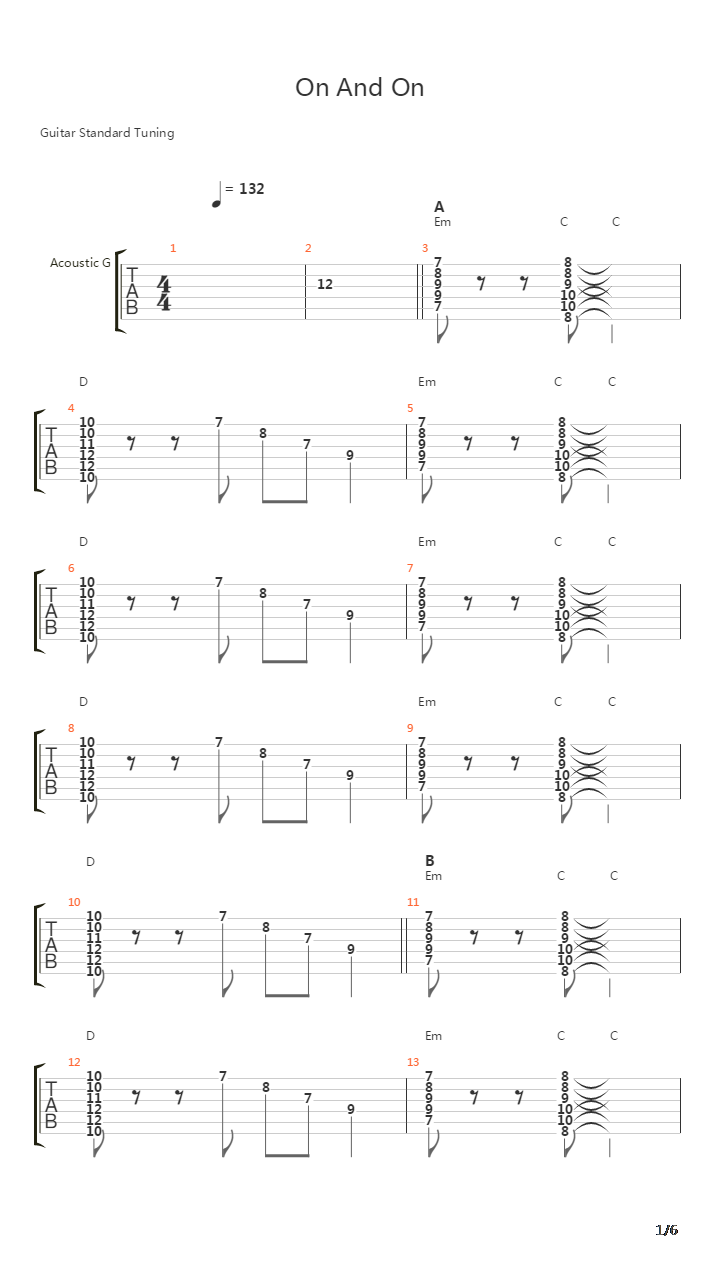 On And On吉他谱