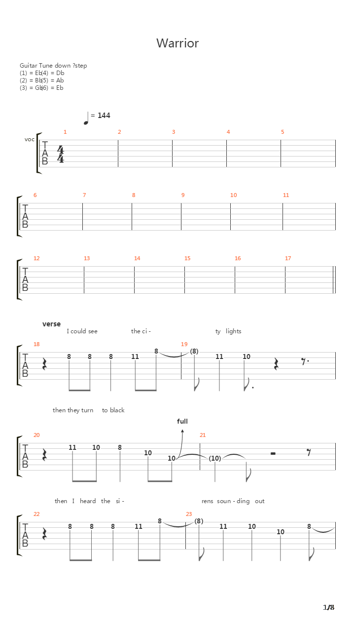 Warrior吉他谱