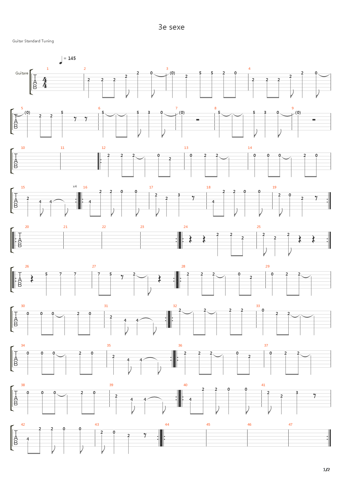 3e Sexe吉他谱