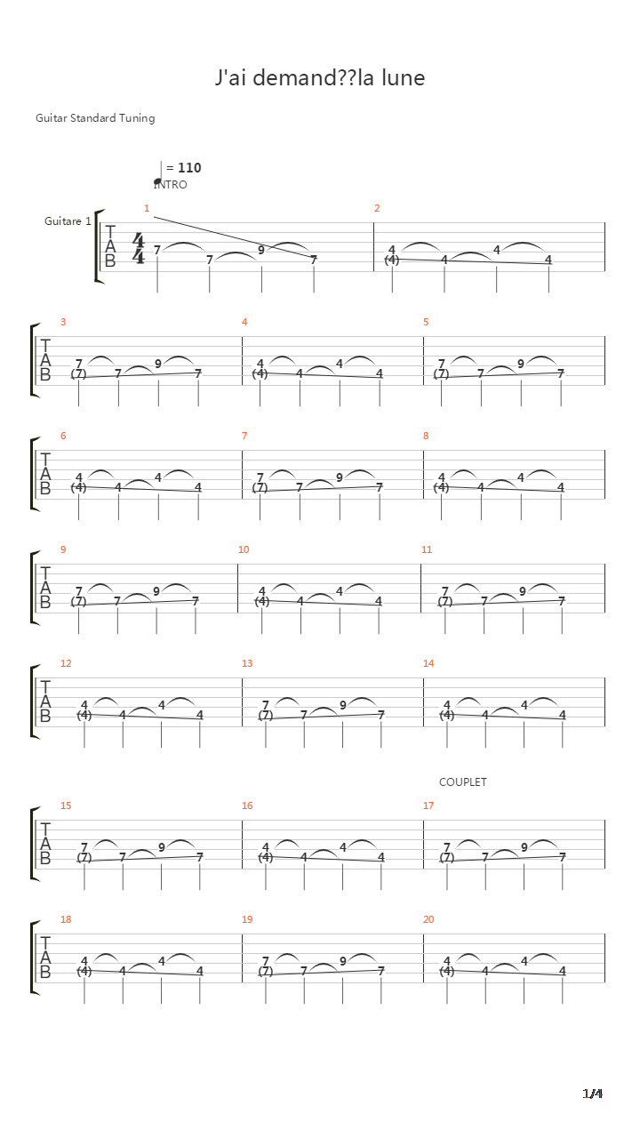 Jai Demand La Lune吉他谱