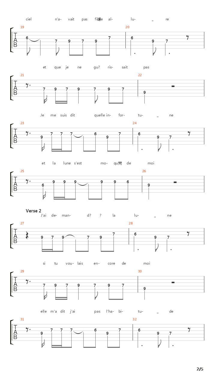 Jai Demand La Lune吉他谱