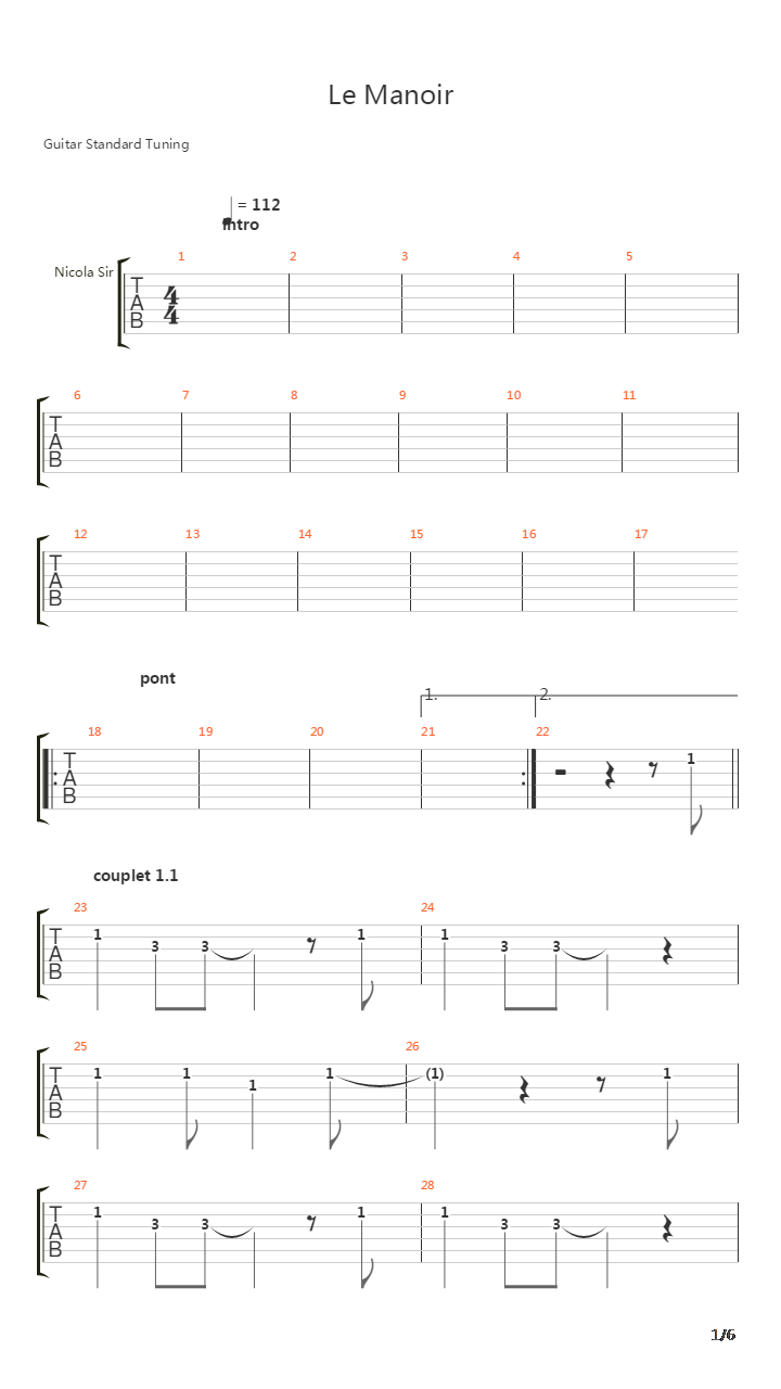 Le Manoir吉他谱