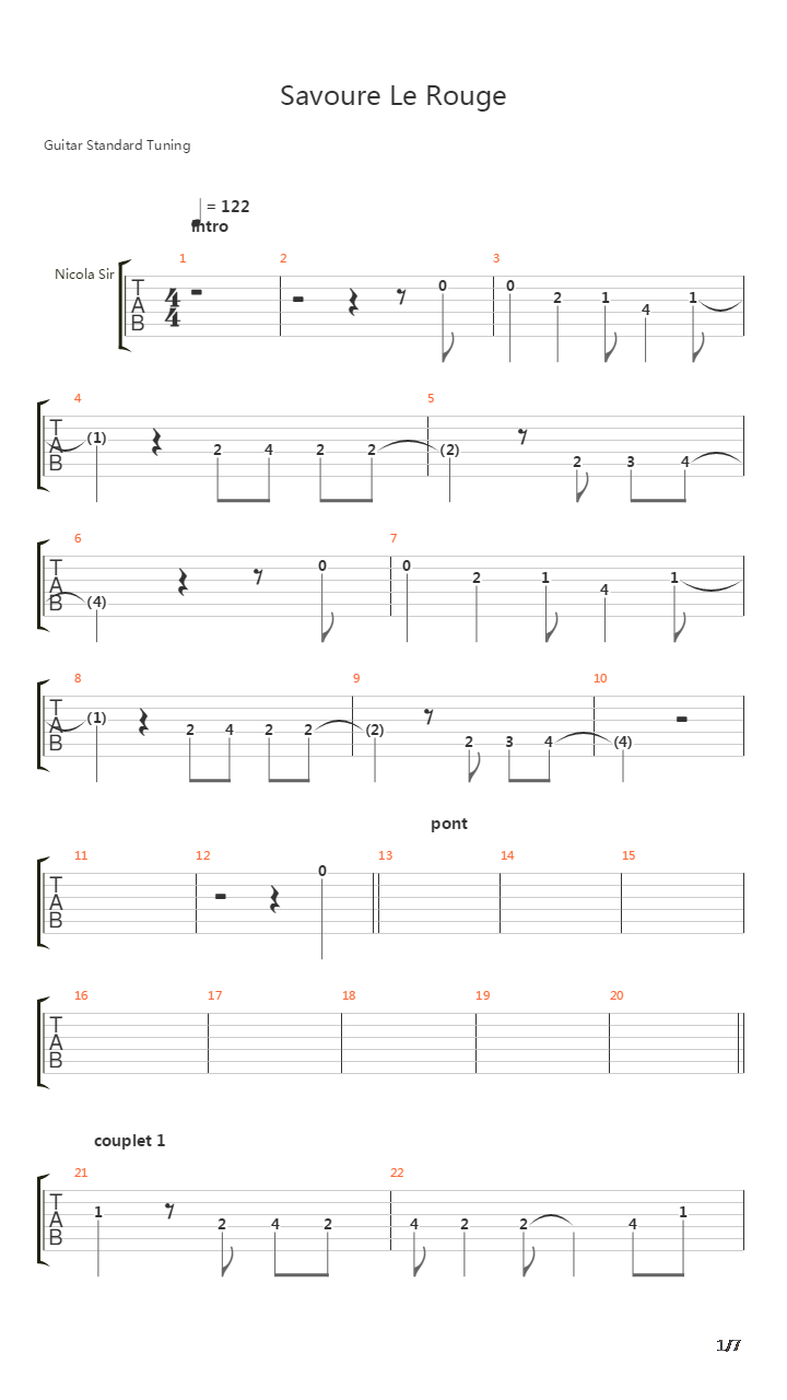 Savoure Le Rouge吉他谱