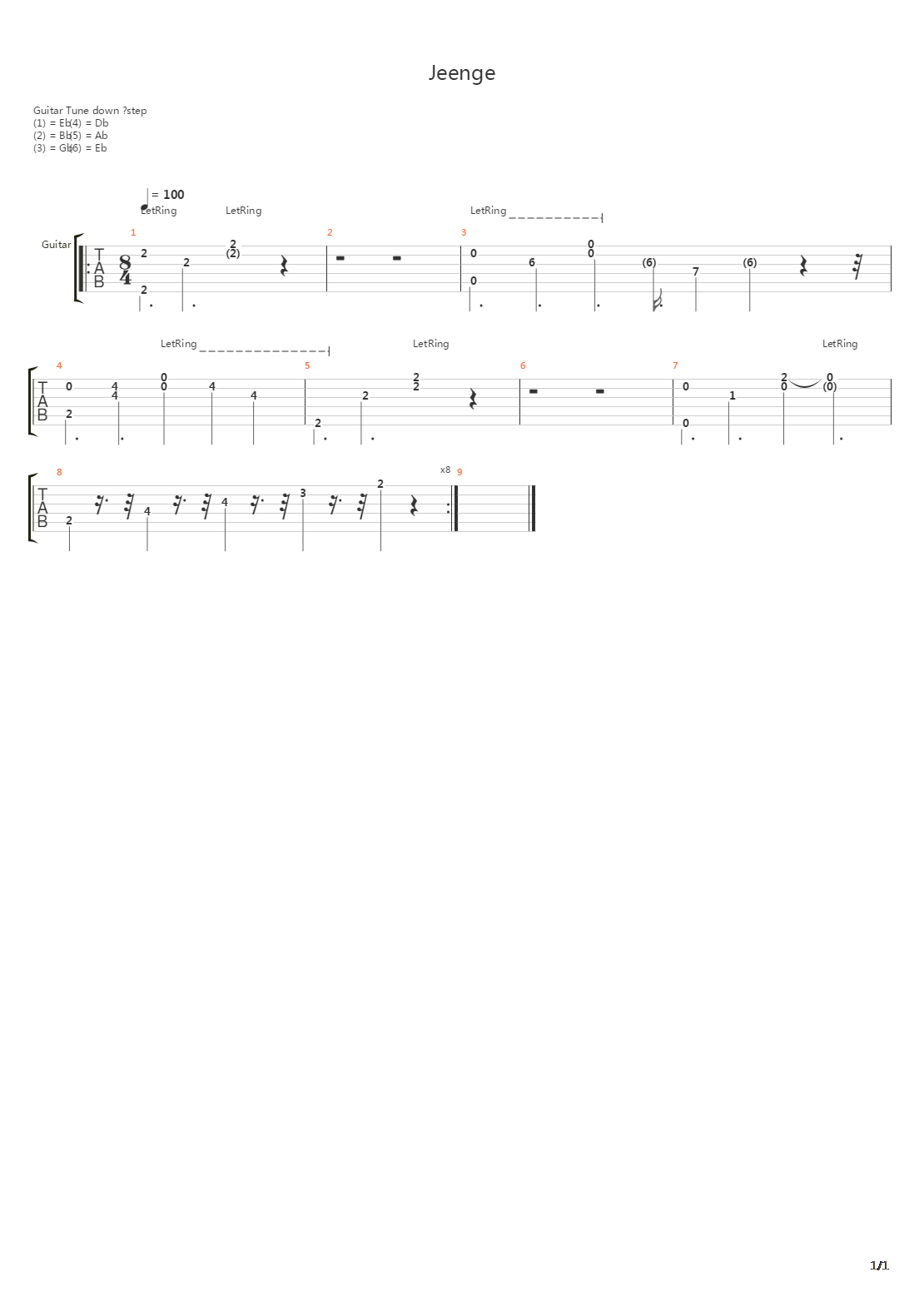 Jeenge吉他谱