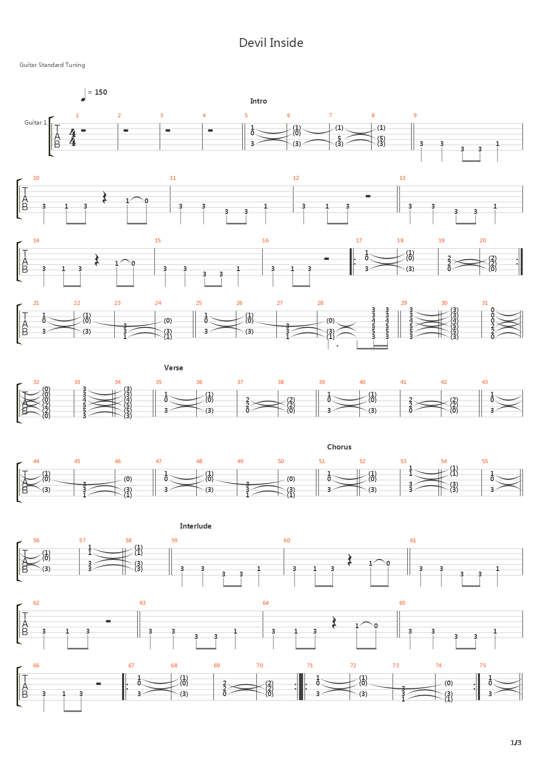 Devil Inside吉他谱