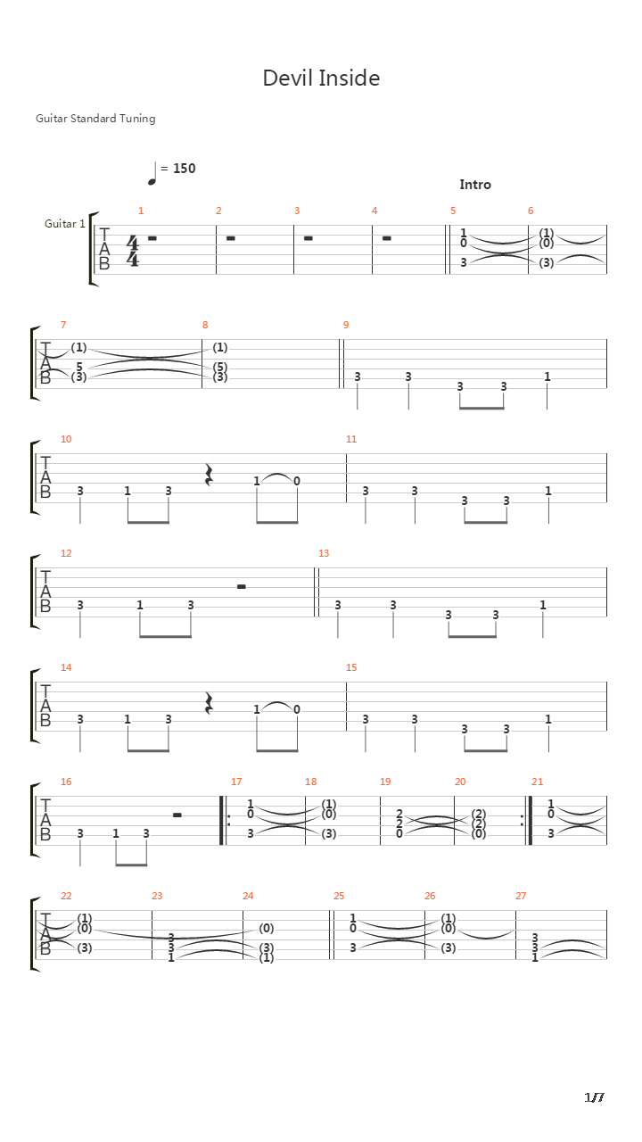 Devil Inside吉他谱