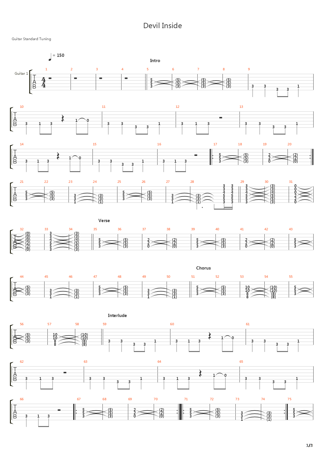 Devil Inside吉他谱