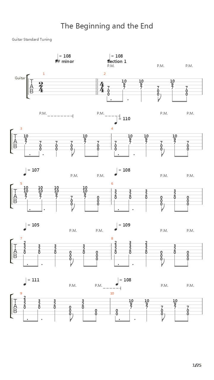 The Beginning And The End吉他谱