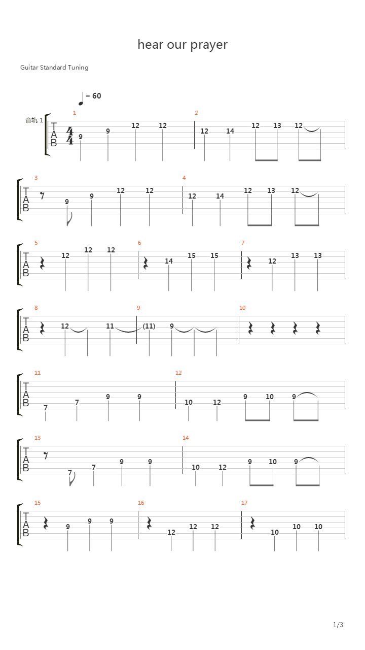 翼年代记 - hear our prayer吉他谱