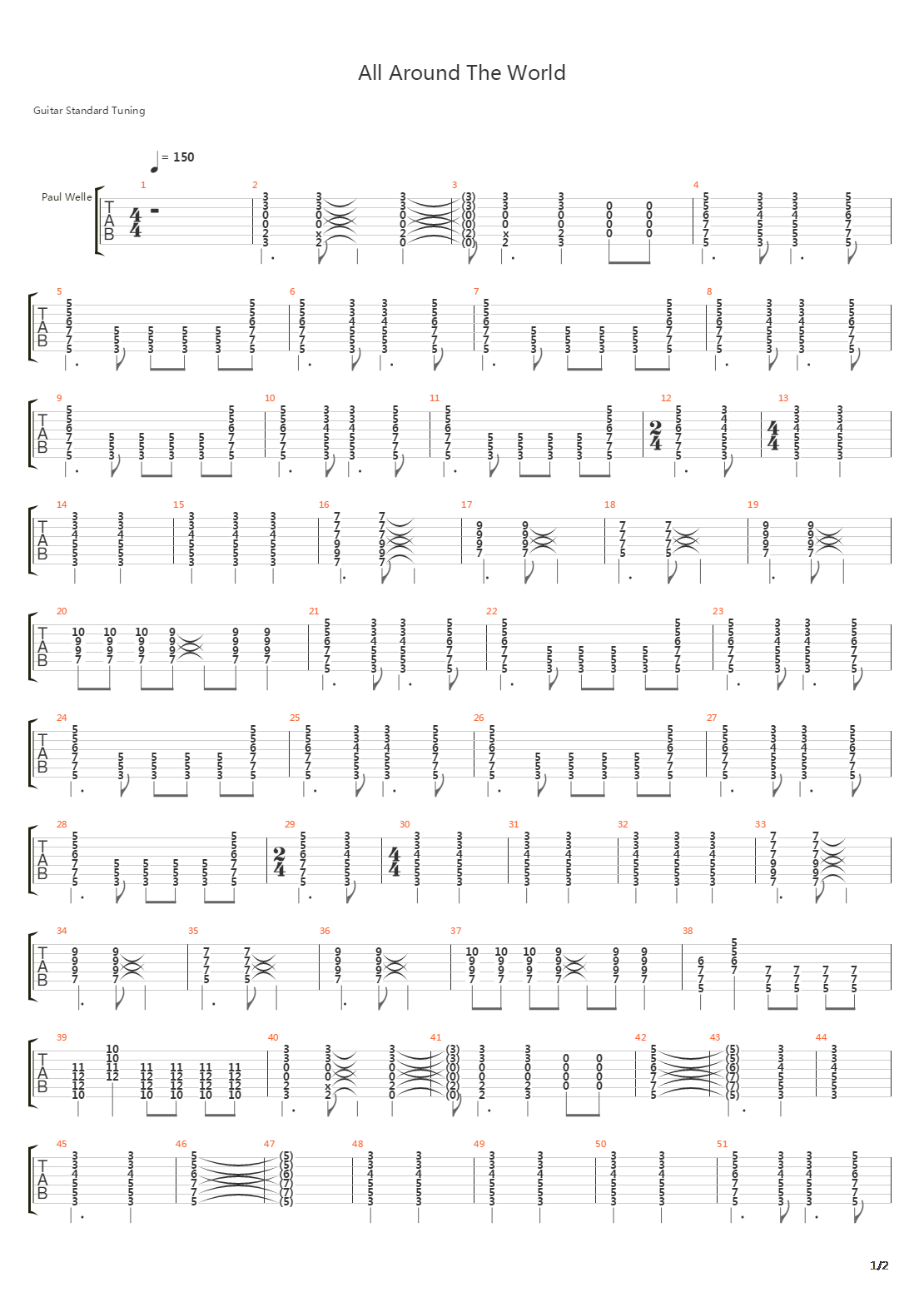 All Around The World吉他谱