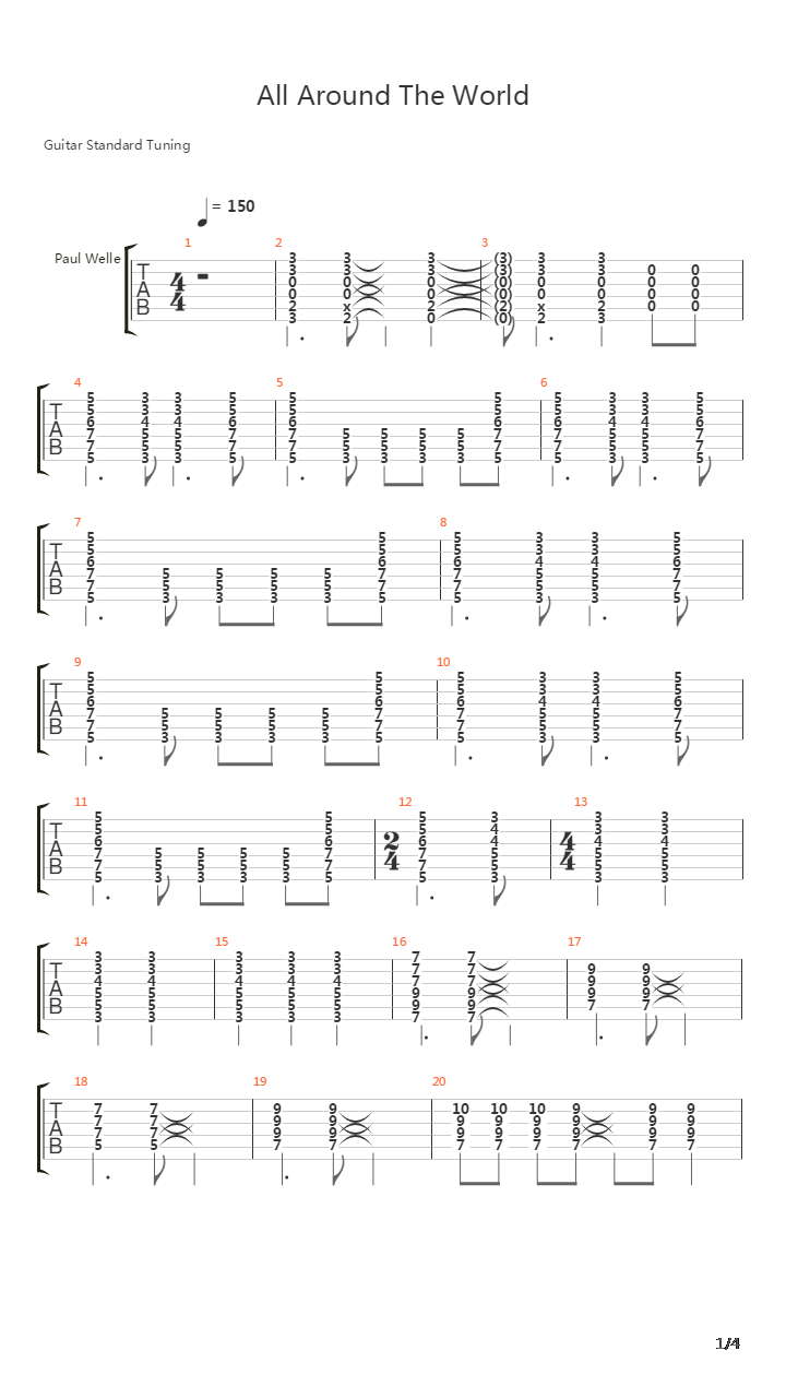 All Around The World吉他谱