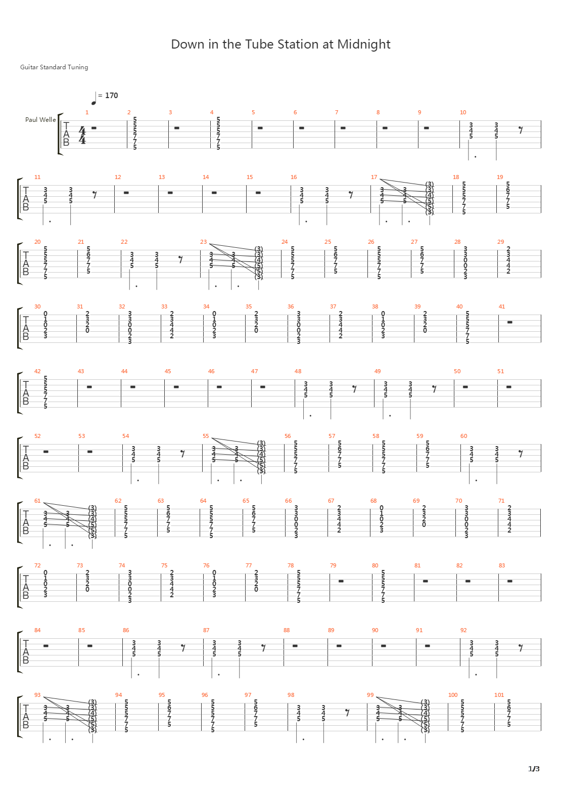 Down In The Tube Station At Midnight吉他谱