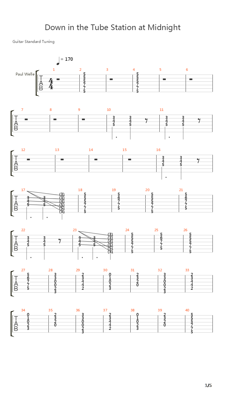 Down In The Tube Station At Midnight吉他谱