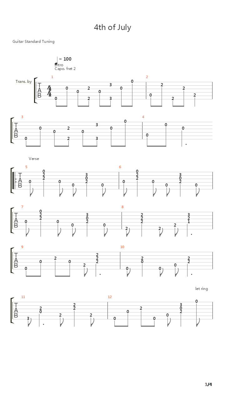 On The Fourth Of July吉他谱