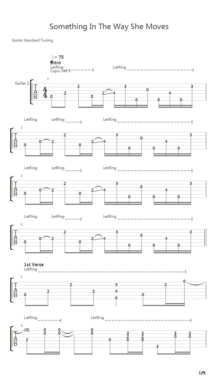 Something In The Way She Moves吉他谱