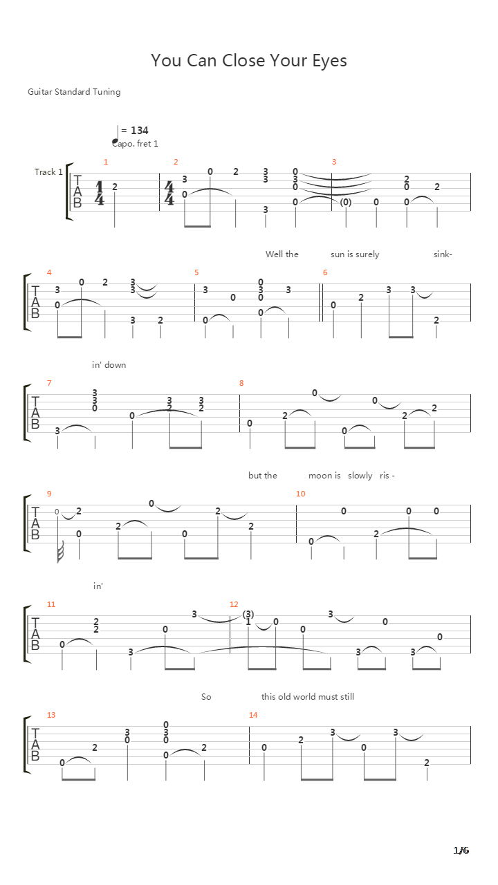 You Can Close Your Eyes吉他谱