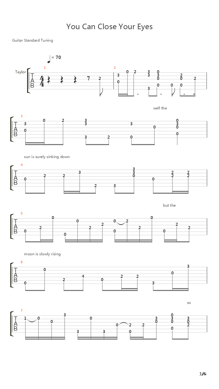 You Can Close Your Eyes吉他谱
