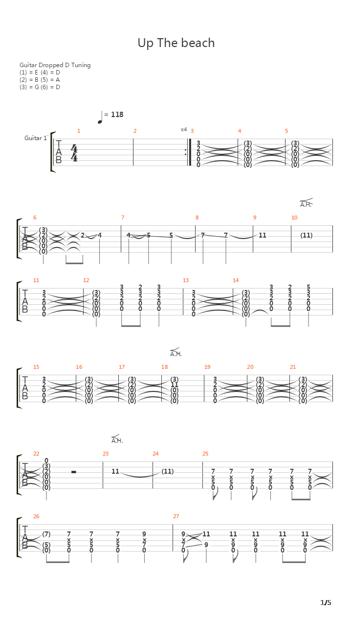 Up The Beach吉他谱
