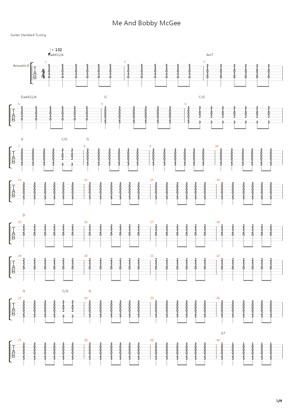 Me And Bobby Mcgee吉他谱