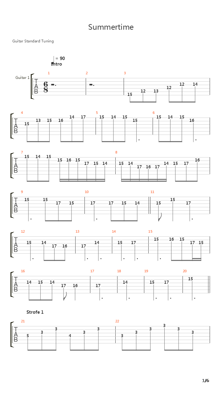 Summertime吉他谱