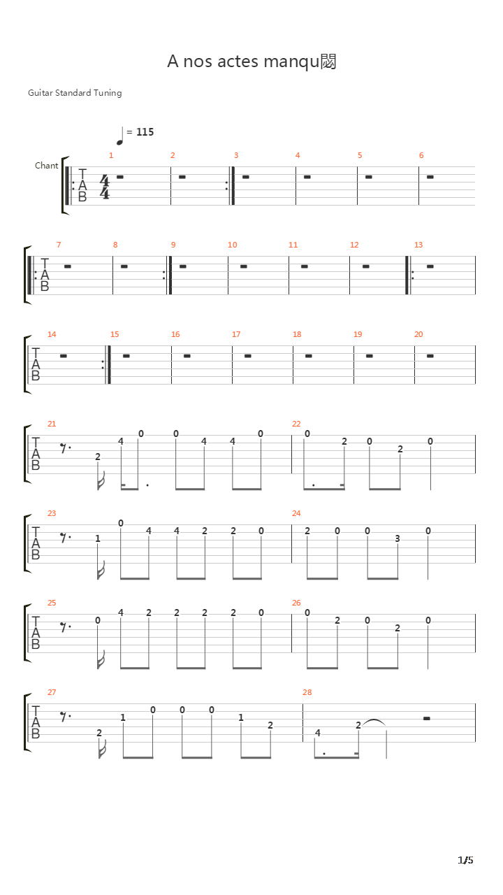 A Nos Actes Manqus吉他谱