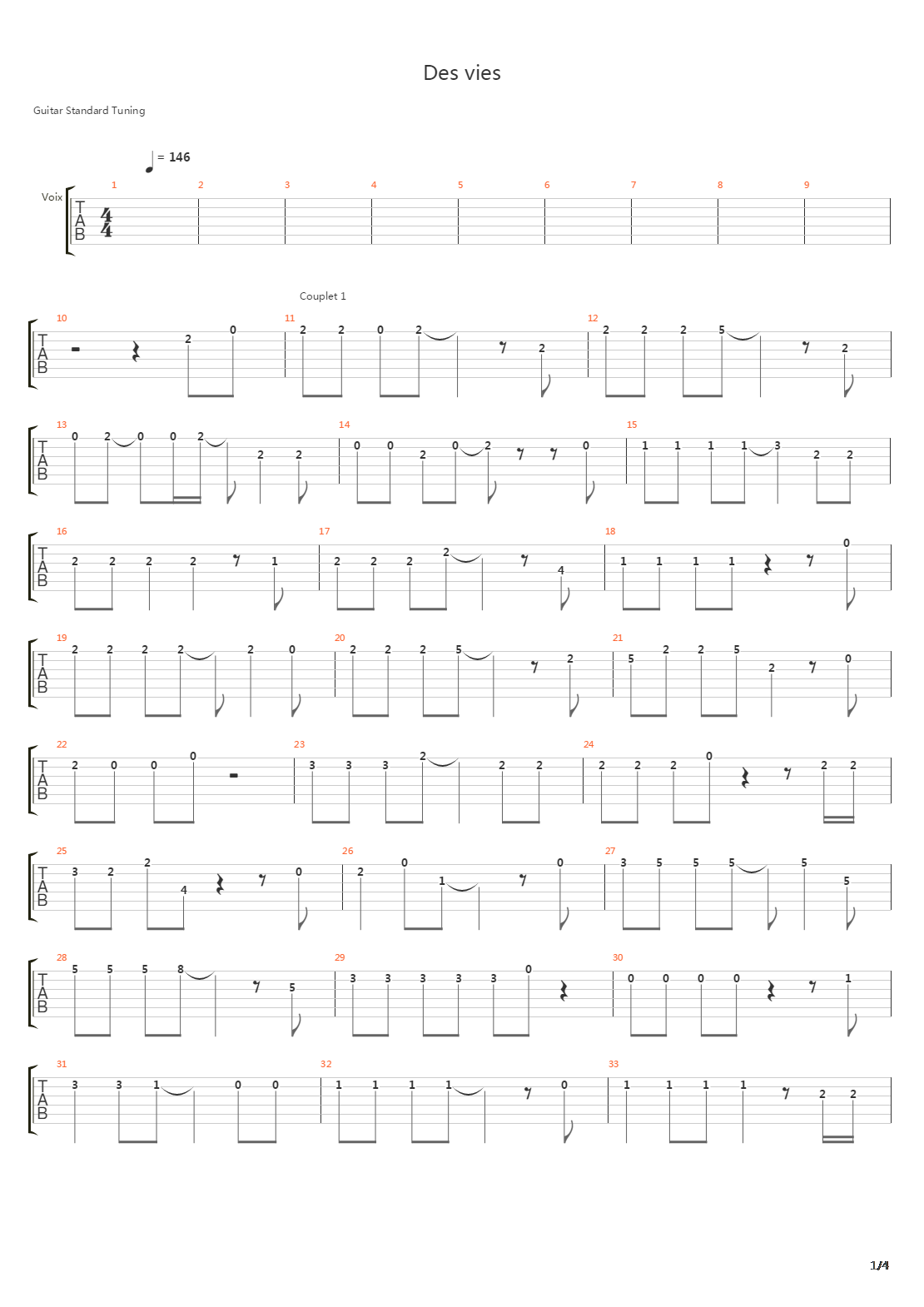 Des Vies吉他谱
