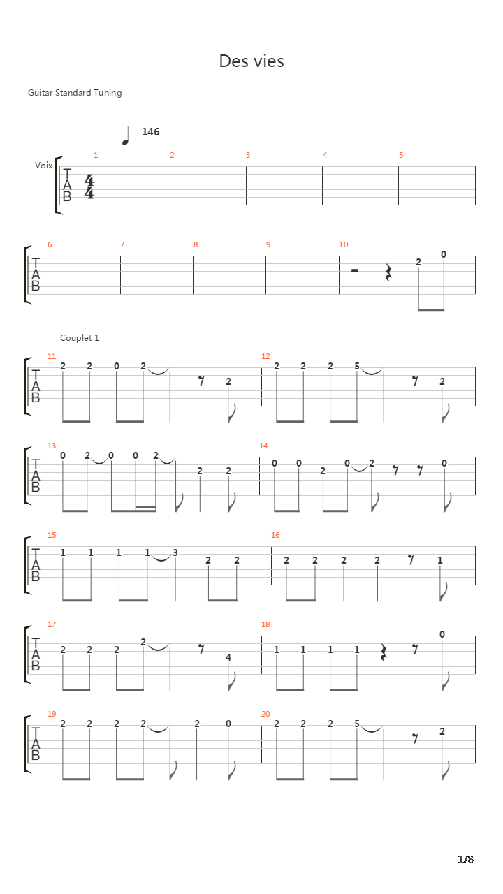 Des Vies吉他谱