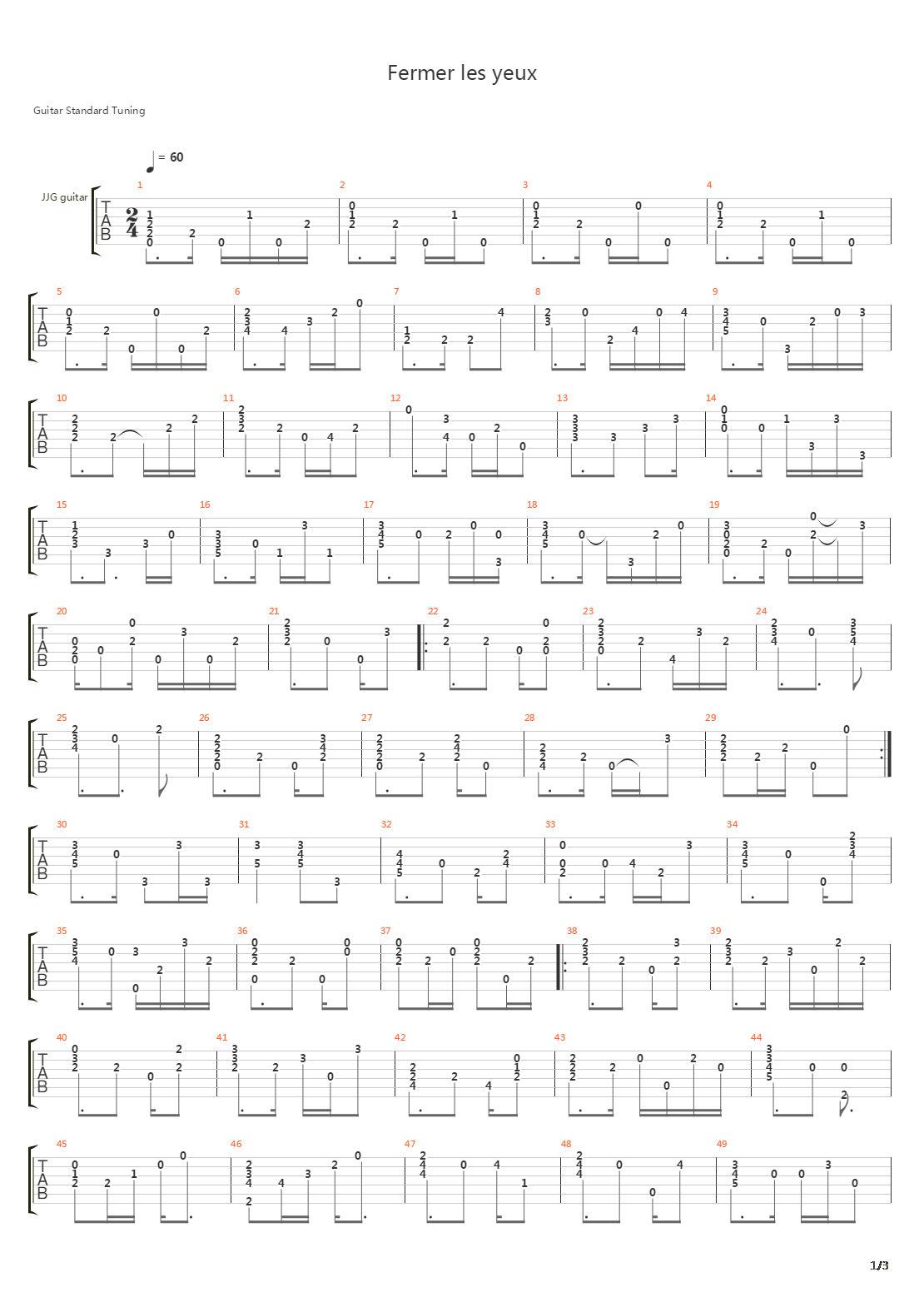 Fermer Les Yeux吉他谱