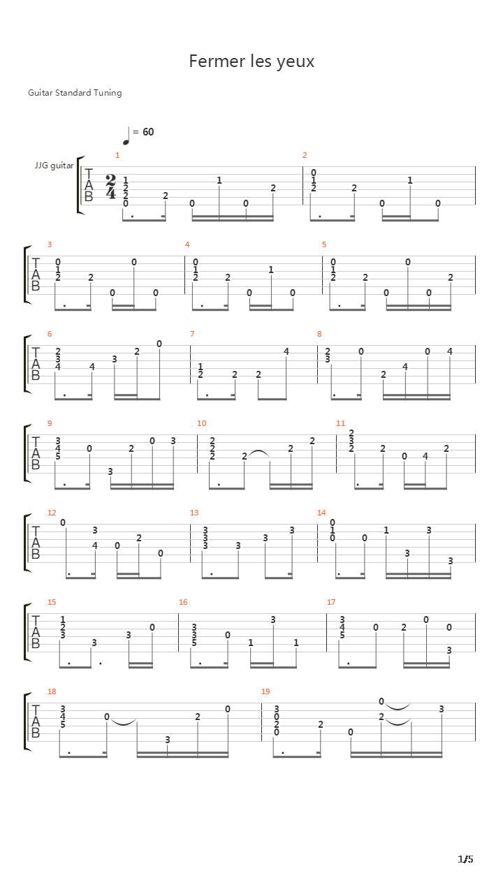 Fermer Les Yeux吉他谱