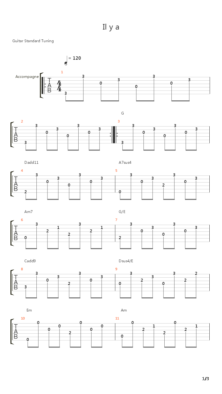 Il Y A吉他谱