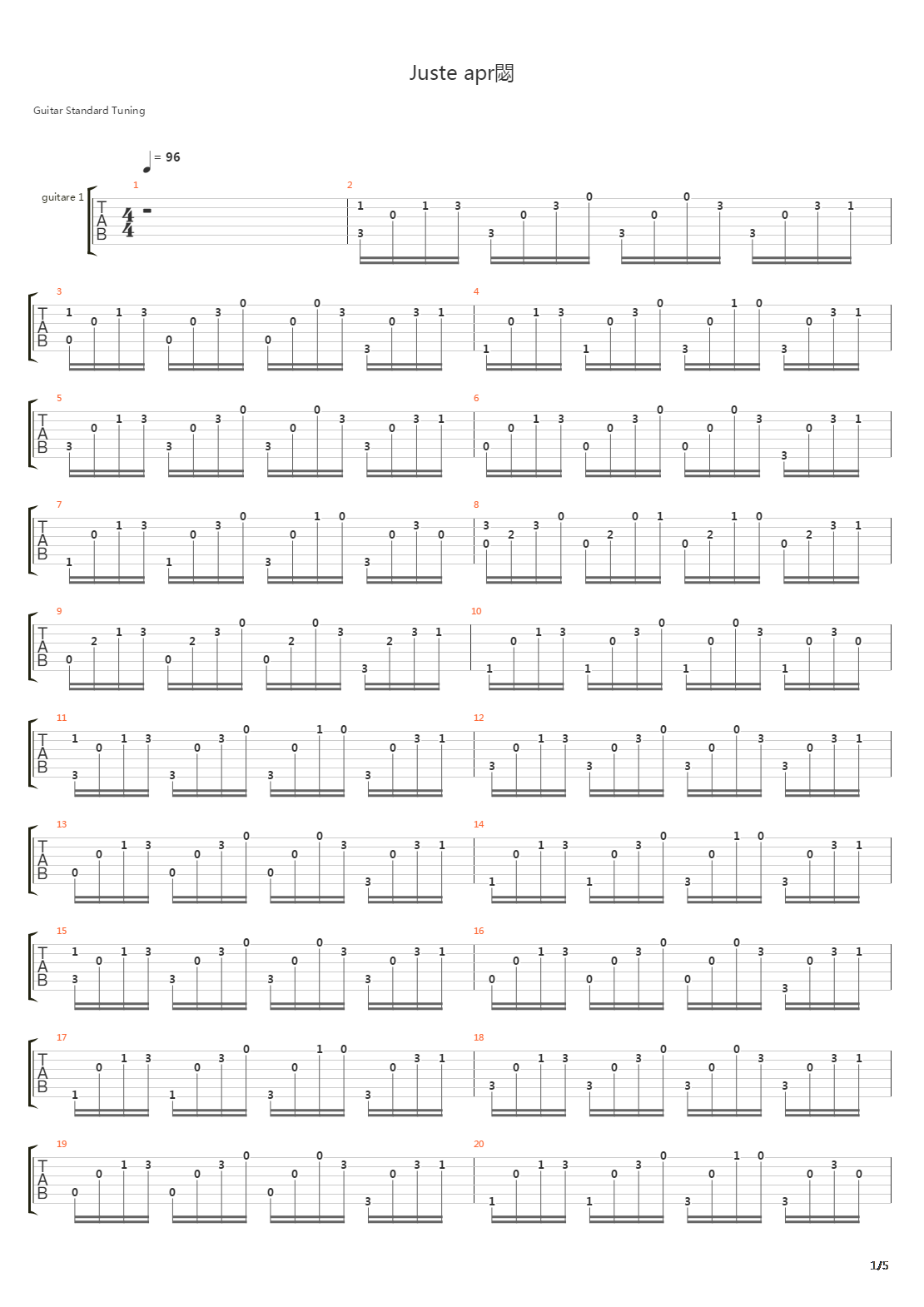 Juste Aprs吉他谱