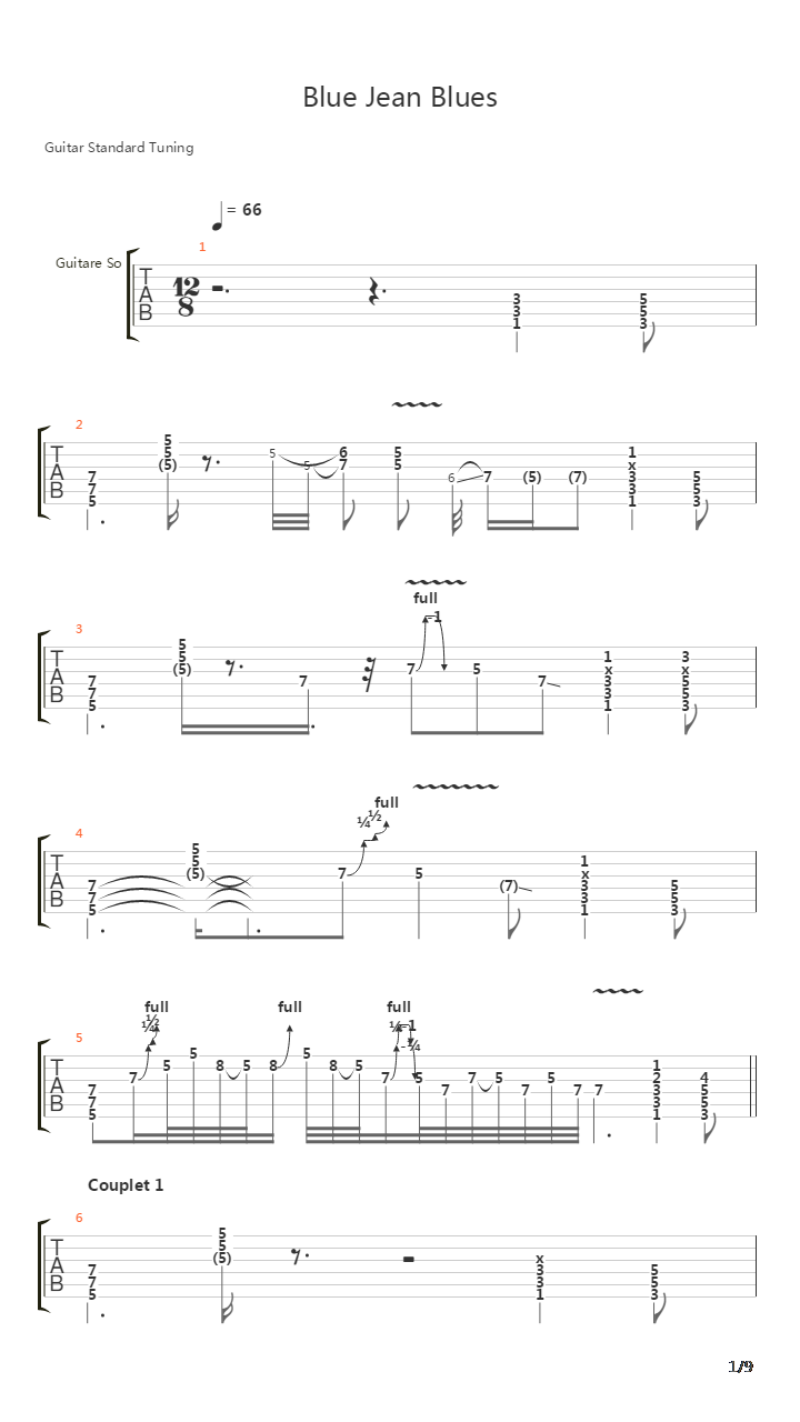 Blue Jean Blues吉他谱