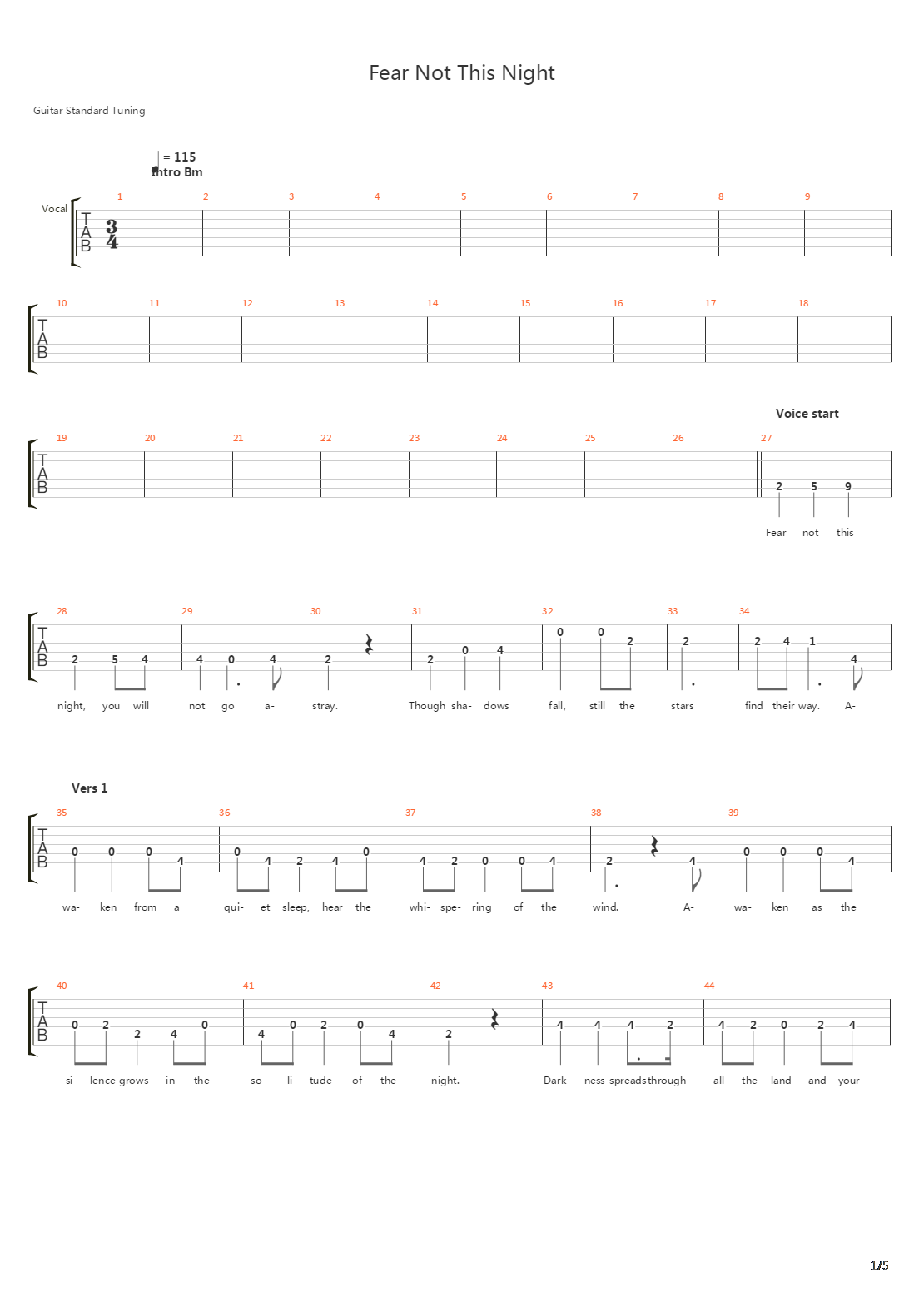Fear Not This Night吉他谱
