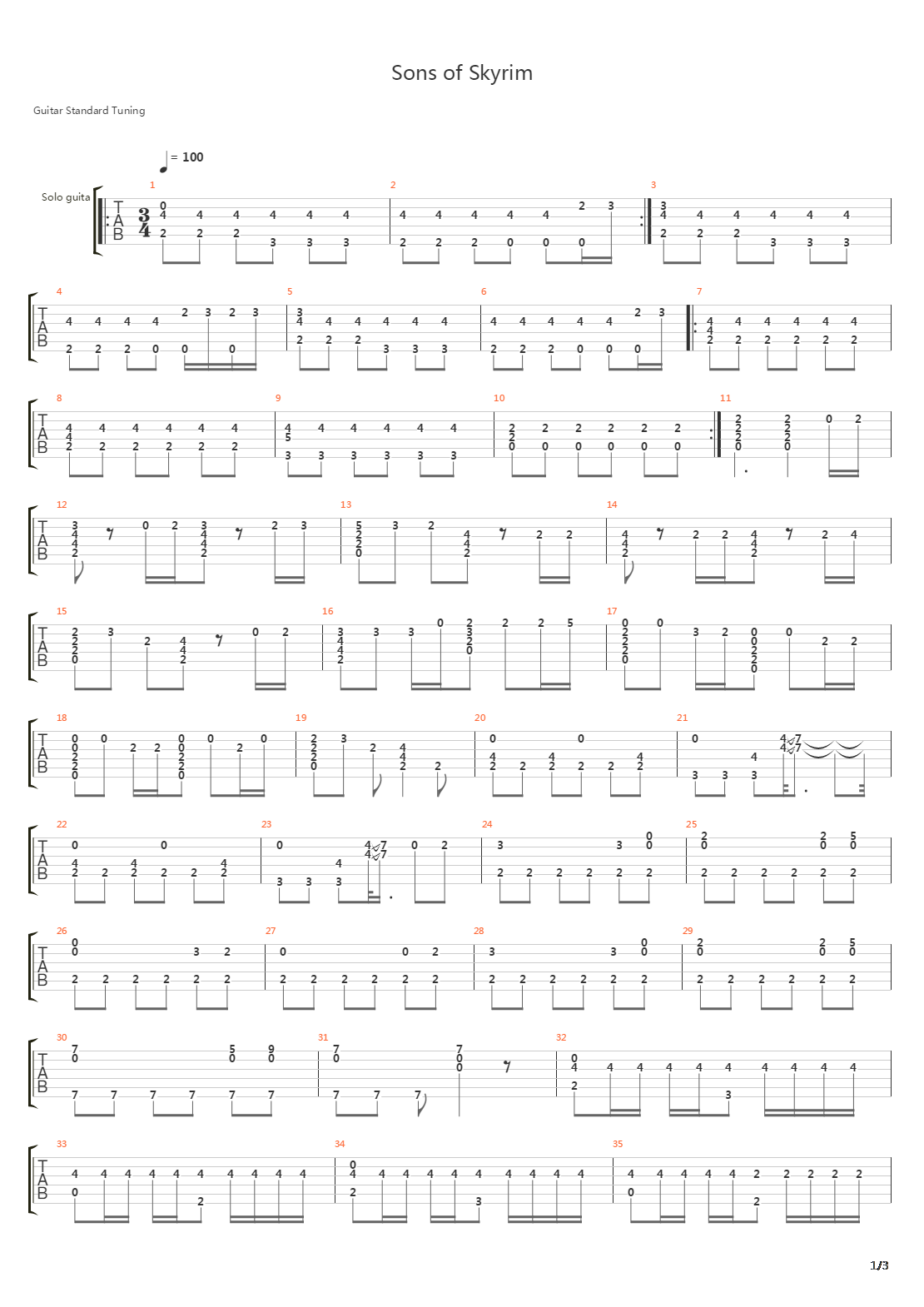 Sons Of Skyrim吉他谱