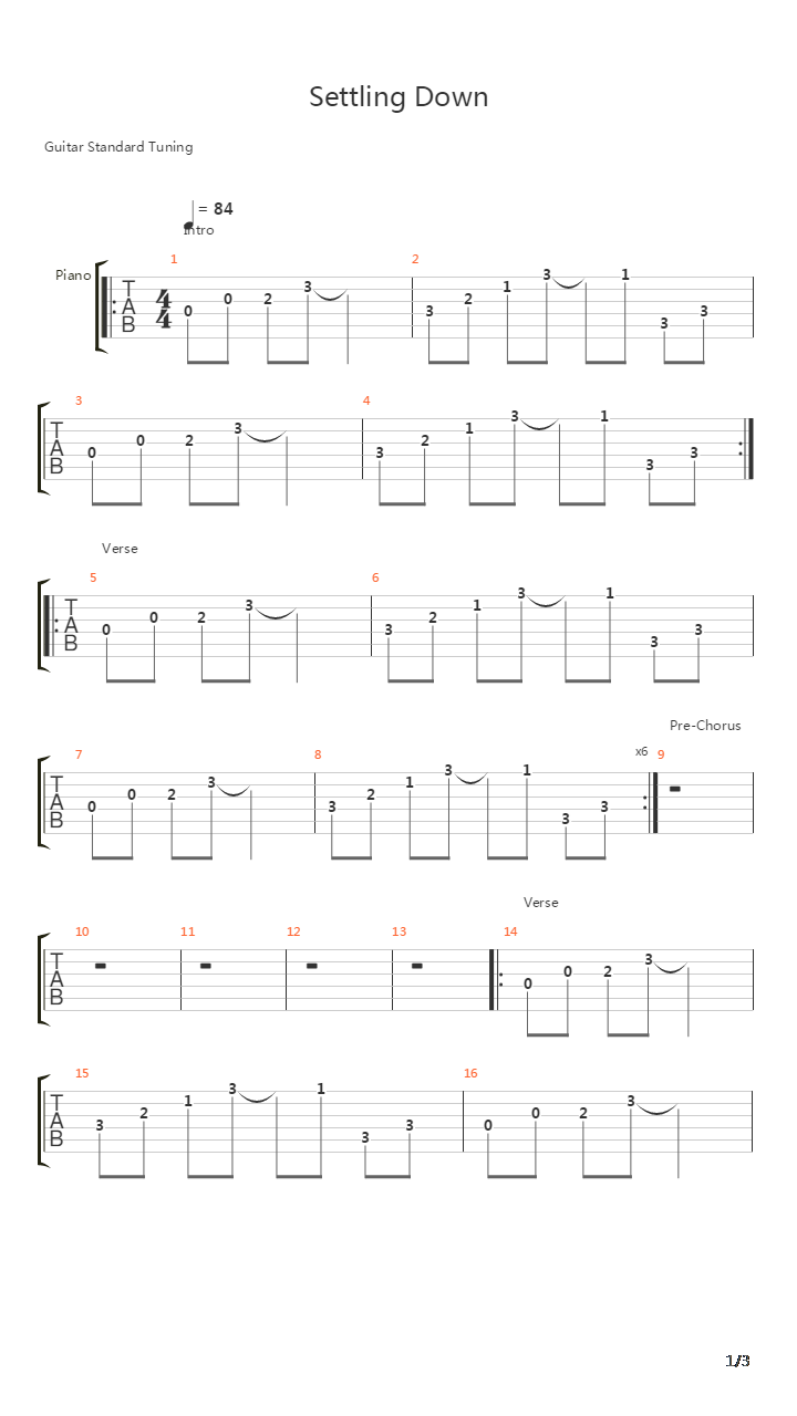 Settling Down吉他谱