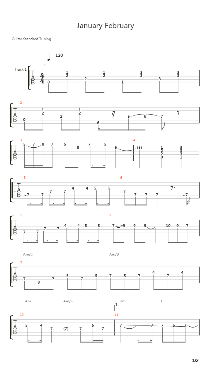 January吉他谱