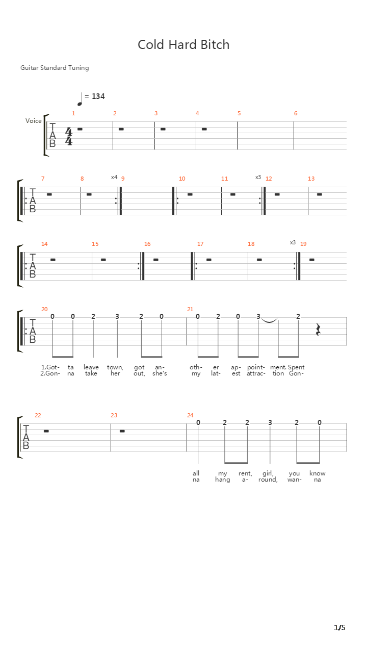 Cold Hard Bitch吉他谱