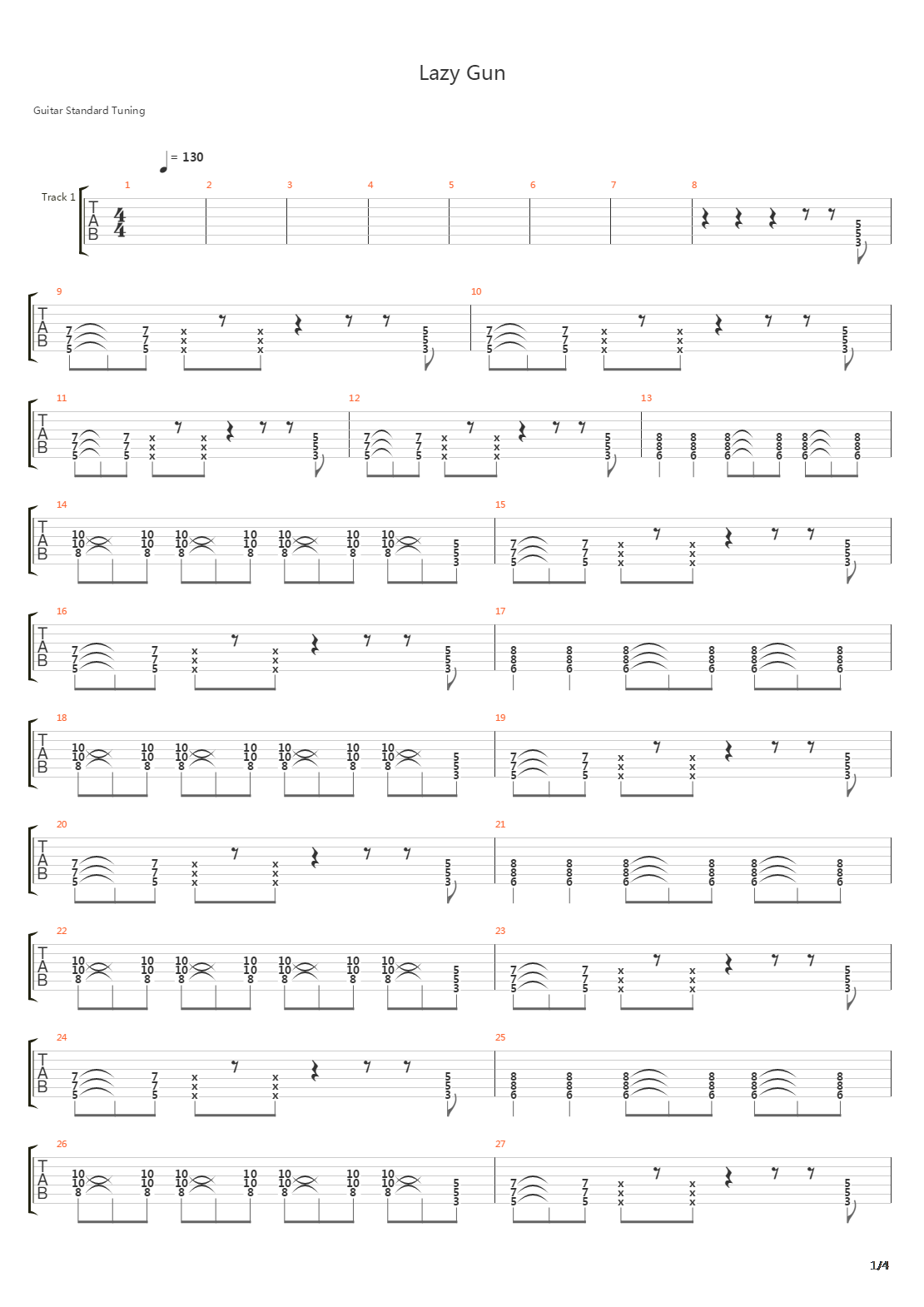 Lazy Gun吉他谱