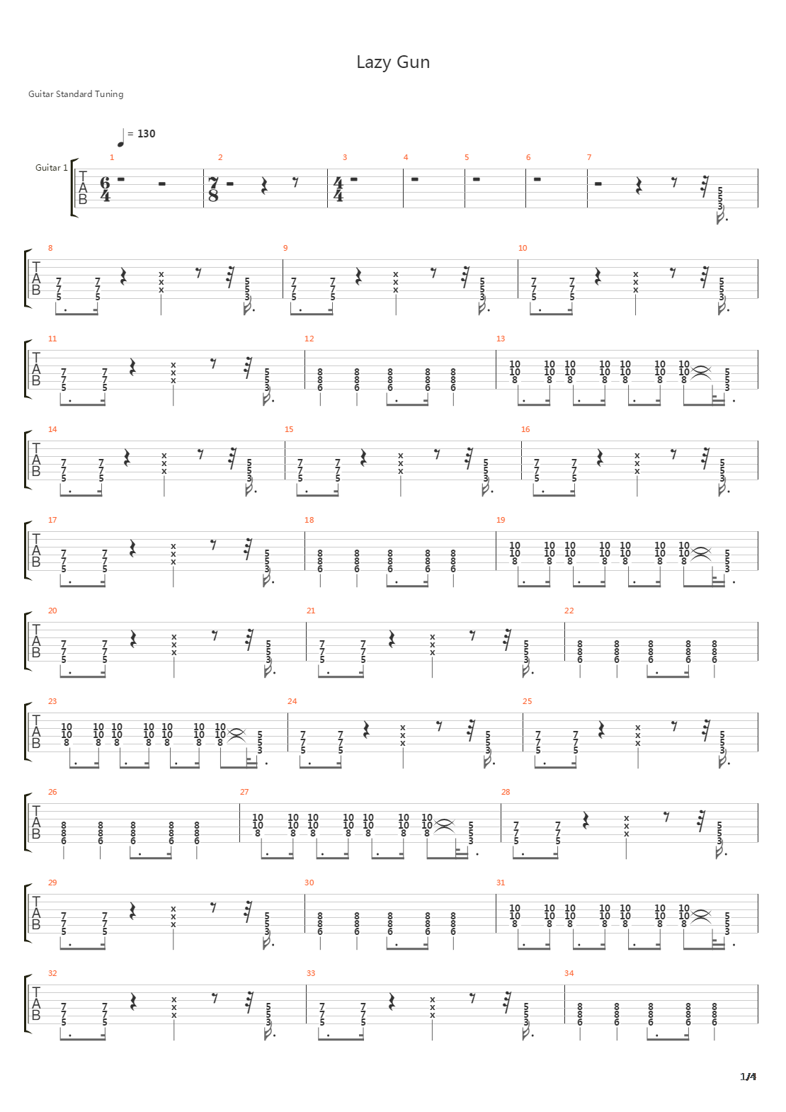 Lazy Gun吉他谱