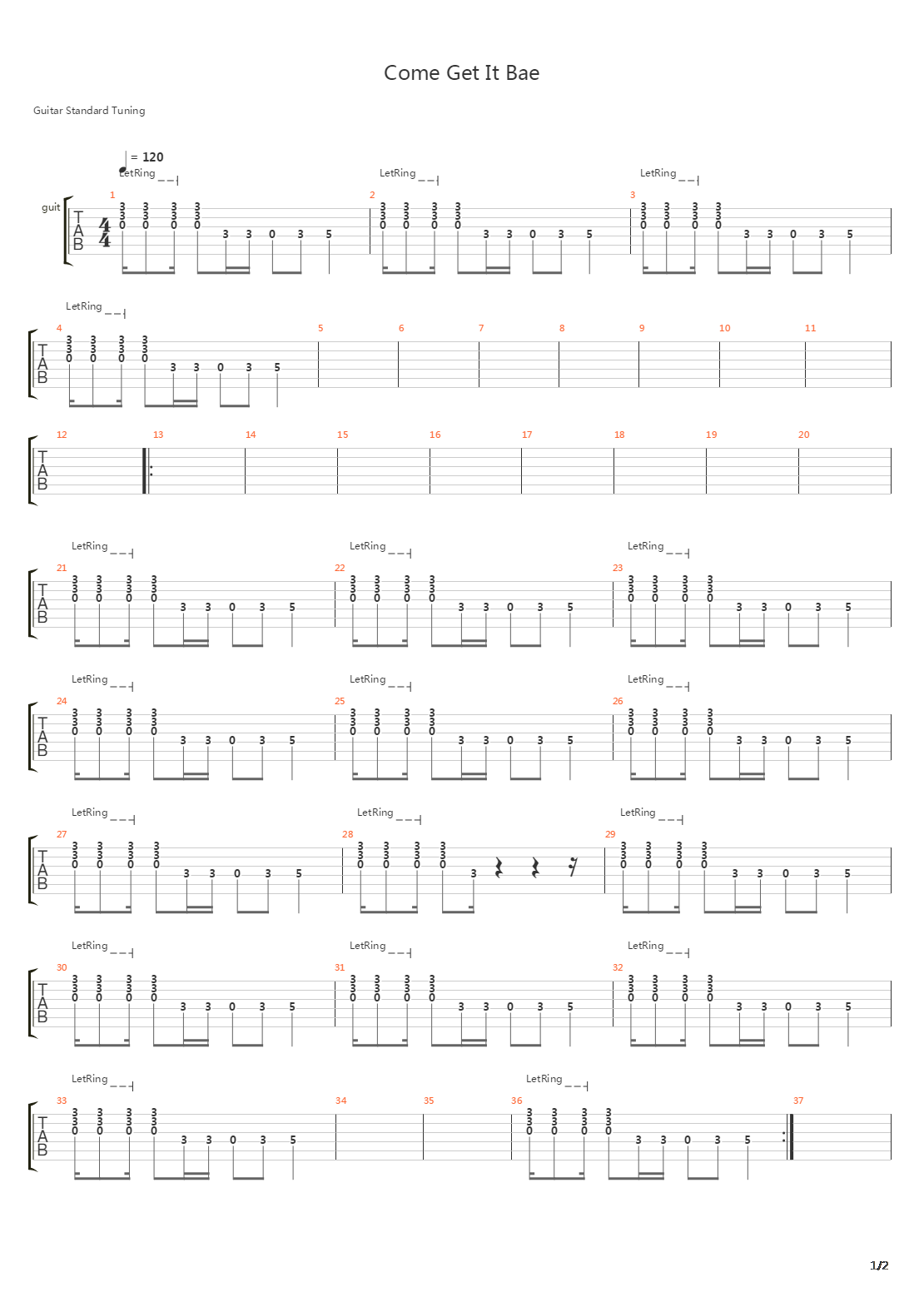 Come Get It Bae吉他谱